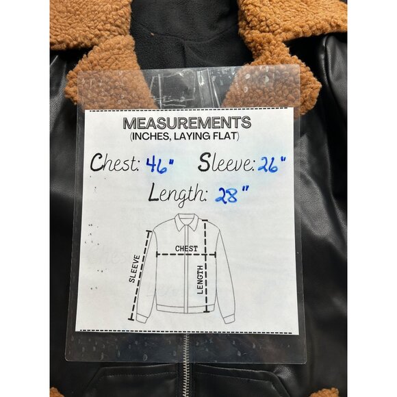 Sherpa Aviator Jacket Womens Large Faux Leather Black Brown Teddy Collar Fall - Picture 7 of 7